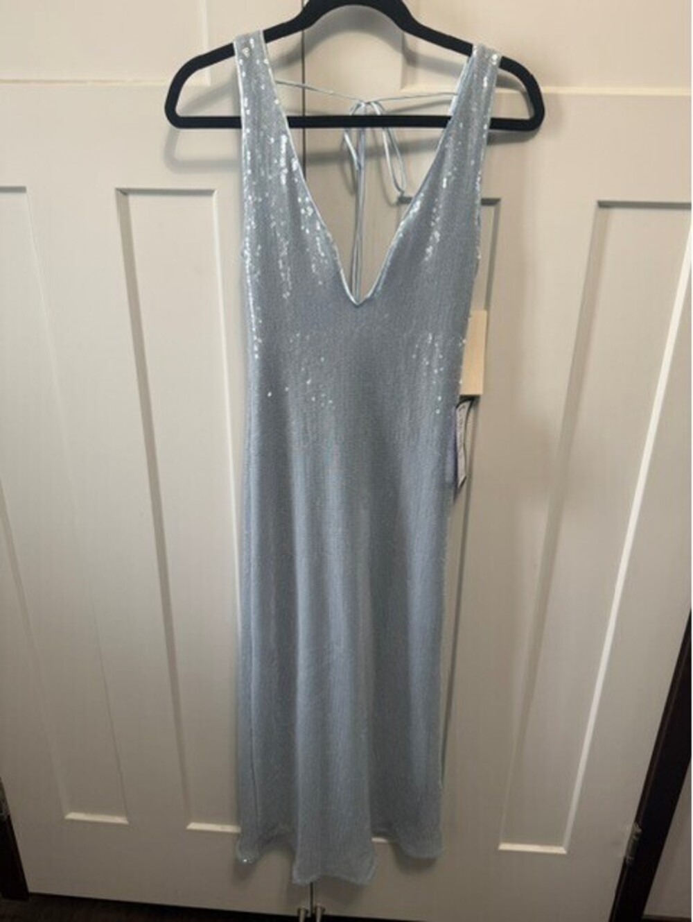NWT from Macy's light blue sequin formal dress in size small full length